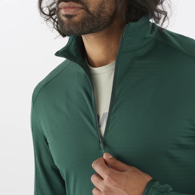 Green Salomon Essential Lightwarm Half Zip Men's Sweatshirt | PH 65902A